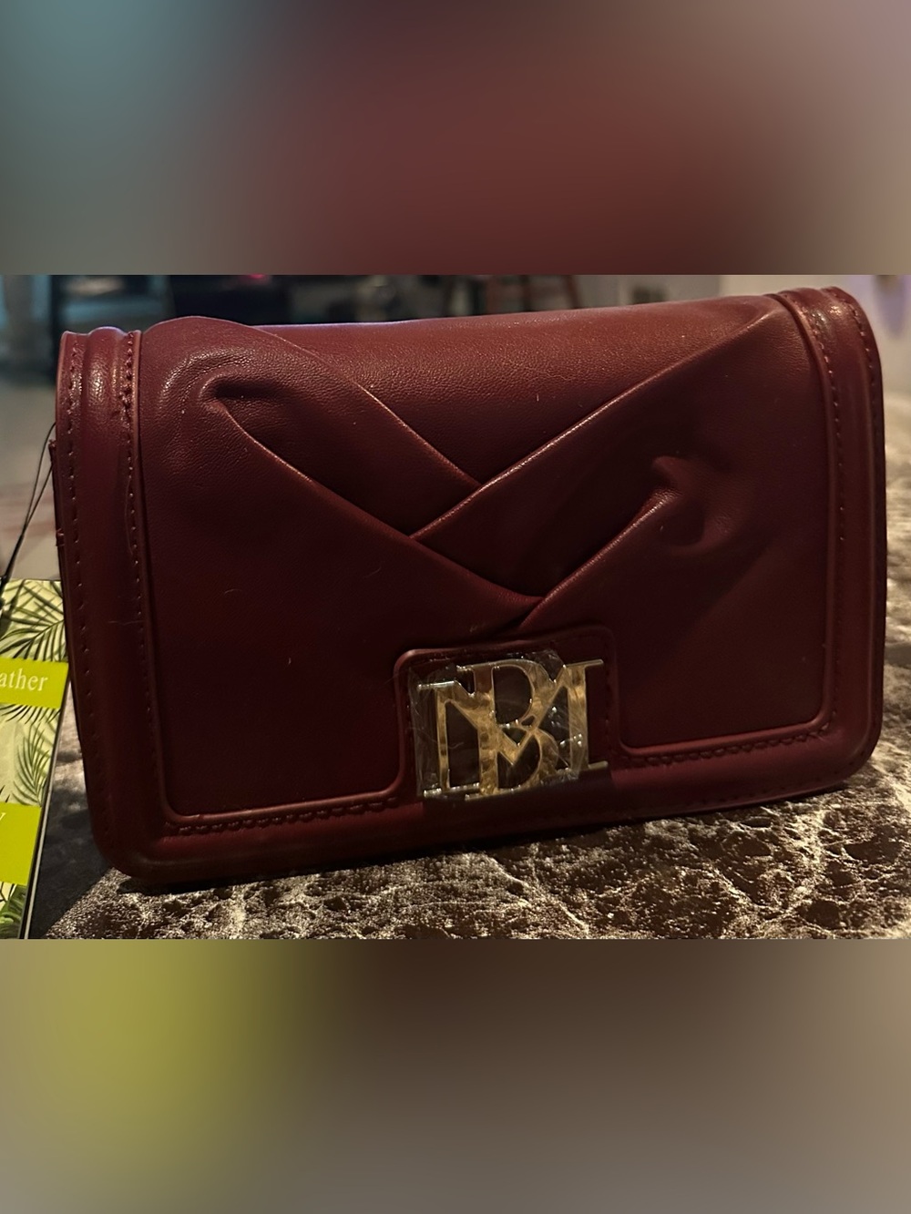 Faux Leather Burgundy Crossbody Bag with Gold Hardware by Bagley Mischka